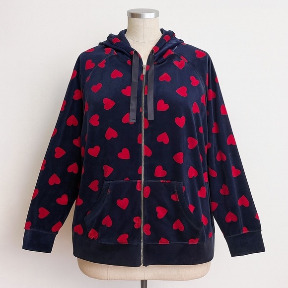 Torrid Sleep Hoodie Size 4X Red Heart Print Velour Zip Up Lounge Comfy Plus - Picture 1 of 9